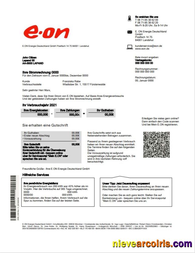 Germany EON Energie electricity utility bill